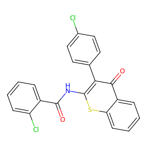 2-chloro-N-(3-(4-chlorophenyl)-4-oxo-4H-thiochromen-2-yl)benzamide structure