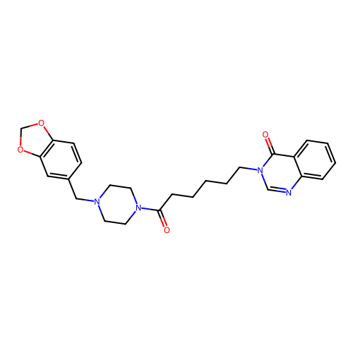 3-{6-[4-(1,3-benzodioxol-5-ylmethyl)piperazino]-6-oxohexyl}-4(3H)-quinazolinone structure