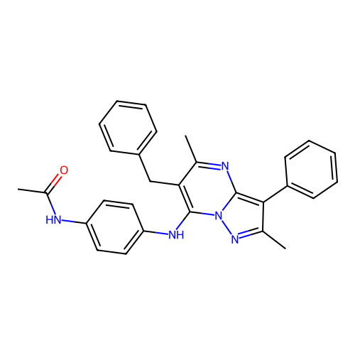N-{4-[(6-benzyl-2,5-dimethyl-3-phenylpyrazolo[1,5-a]pyrimidin-7-yl)amino]phenyl}acetamide structure