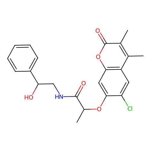 2-(6-chloro-3,4-dimethyl-2-oxochromen-7-yl)oxy-N-(2-hydroxy-2-phenylethyl)propanamide structure