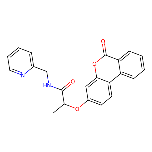 2-((6-oxo-6H-benzo[c]chromen-3-yl)oxy)-N-(pyridin-2-ylmethyl)propanamide structure