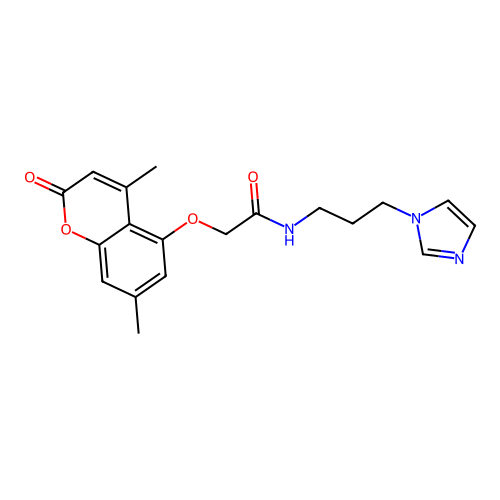2-(4,7-dimethyl-2-oxochromen-5-yl)oxy-N-(3-imidazol-1-ylpropyl)acetamide structure