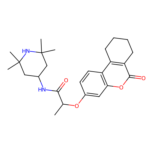 2-((6-oxo-7,8,9,10-tetrahydro-6H-benzo[c]chromen-3-yl)oxy)-N-(2,2,6,6-tetramethylpiperidin-4-yl)propanamide structure