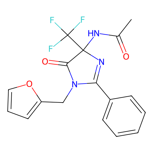 N-[1-(2-furylmethyl)-5-oxo-2-phenyl-4-(trifluoromethyl)imidazol-4-yl]acetamide structure