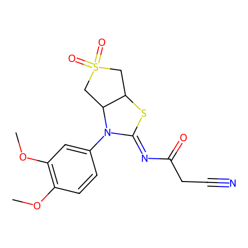 (Z)-2-cyano-N-(3-(3,4-dimethoxyphenyl)-5,5-dioxidotetrahydrothieno[3,4-d]thiazol-2(3H)-ylidene)acetamide structure