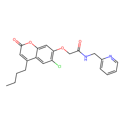 2-((4-butyl-6-chloro-2-oxo-2H-chromen-7-yl)oxy)-N-(pyridin-2-ylmethyl)acetamide structure