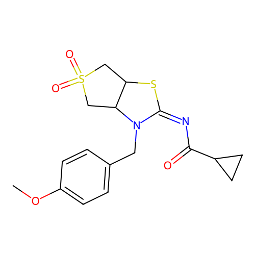 N-[(2Z)-3-(4-methoxybenzyl)-5,5-dioxidotetrahydrothieno[3,4-d][1,3]thiazol-2(3H)-ylidene]cyclopropanecarboxamide structure