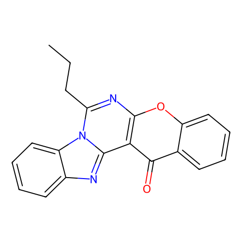 7-propyl-14H-chromeno[2',3':4,5]pyrimido[1,6-a]benzimidazol-14-one structure