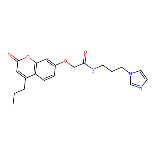 N-(3-(1H-imidazol-1-yl)propyl)-2-((2-oxo-4-propyl-2H-chromen-7-yl)oxy)acetamide structure