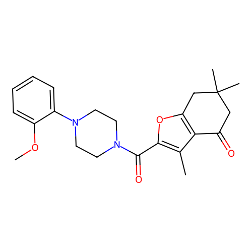 2-(4-(2-methoxyphenyl)piperazine-1-carbonyl)-3,6,6-trimethyl-6,7-dihydrobenzofuran-4(5H)-one structure
