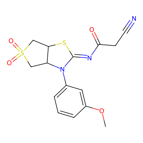 (Z)-2-cyano-N-(3-(3-methoxyphenyl)-5,5-dioxidotetrahydrothieno[3,4-d]thiazol-2(3H)-ylidene)acetamide structure