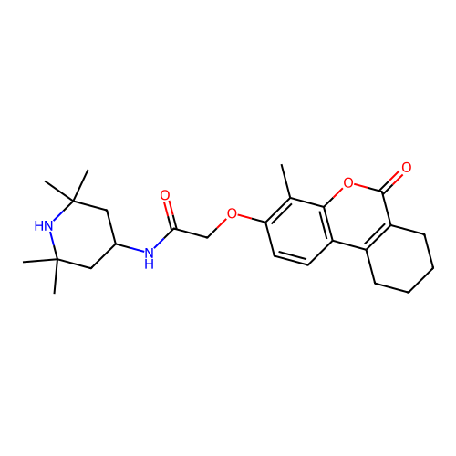 2-((4-methyl-6-oxo-7,8,9,10-tetrahydro-6H-benzo[c]chromen-3-yl)oxy)-N-(2,2,6,6-tetramethylpiperidin-4-yl)acetamide structure