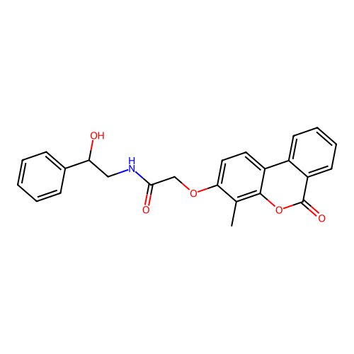 N-(2-hydroxy-2-phenylethyl)-2-((4-methyl-6-oxo-6H-benzo[c]chromen-3-yl)oxy)acetamide structure