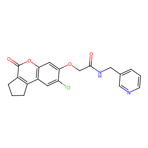 2-((8-chloro-4-oxo-1,2,3,4-tetrahydrocyclopenta[c]chromen-7-yl)oxy)-N-(pyridin-3-ylmethyl)acetamide structure