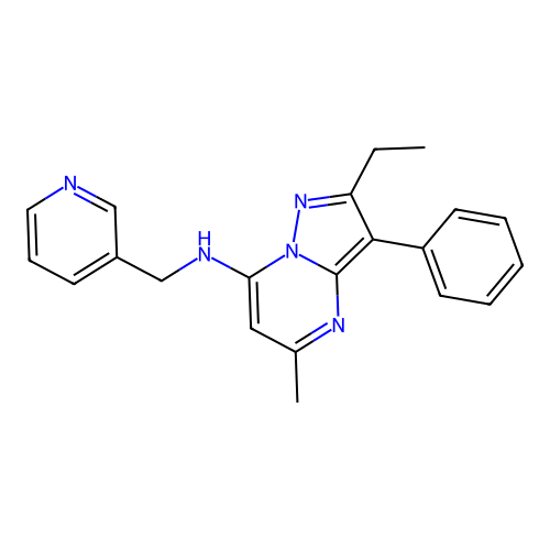 2-ethyl-5-methyl-3-phenyl-N-(pyridin-3-ylmethyl)pyrazolo[1,5-a]pyrimidin-7-amine structure
