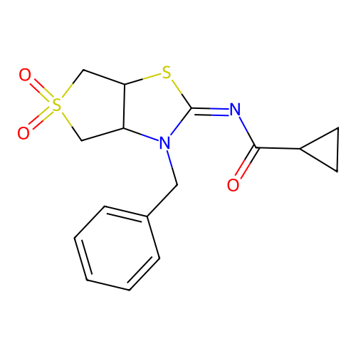 N-[(2Z)-3-benzyl-5,5-dioxidotetrahydrothieno[3,4-d][1,3]thiazol-2(3H)-ylidene]cyclopropanecarboxamide structure