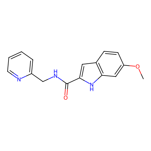 6-methoxy-N-(pyridin-2-ylmethyl)-1H-indole-2-carboxamide structure