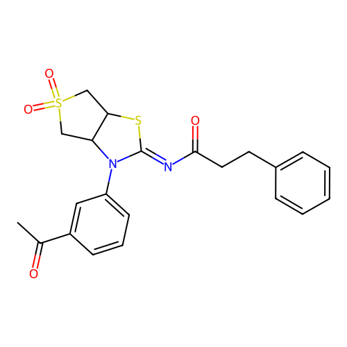 (Z)-N-(3-(3-acetylphenyl)-5,5-dioxidotetrahydrothieno[3,4-d]thiazol-2(3H)-ylidene)-3-phenylpropanamide structure