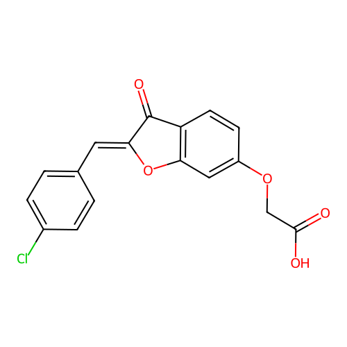 (Z)-2-((2-(4-chlorobenzylidene)-3-oxo-2,3-dihydrobenzofuran-6-yl)oxy)acetic acid structure
