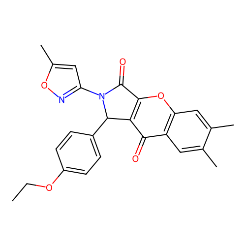 1-(4-ethoxyphenyl)-6,7-dimethyl-2-(5-methyl-1,2-oxazol-3-yl)-1,2-dihydrochromeno[2,3-c]pyrrole-3,9-dione structure