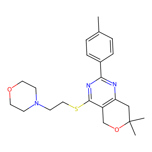 7,7-dimethyl-2-(4-methylphenyl)-4-(2-morpholin-4-ylethylsulfanyl)-5,8-dihydropyrano[4,3-d]pyrimidine structure
