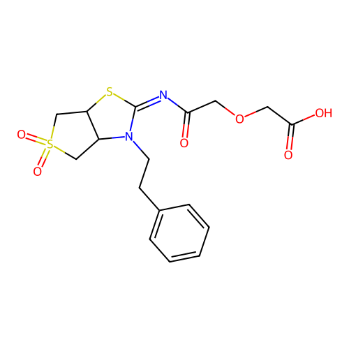 (Z)-2-(2-((5,5-dioxido-3-phenethyltetrahydrothieno[3,4-d]thiazol-2(3H)-ylidene)amino)-2-oxoethoxy)acetic acid structure