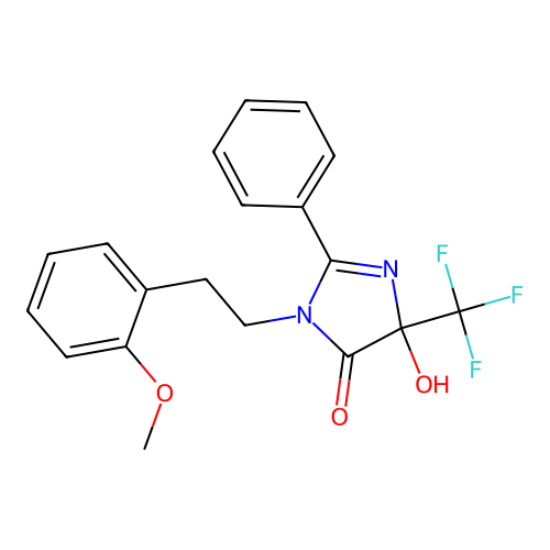 4-hydroxy-1-(2-methoxyphenethyl)-2-phenyl-4-(trifluoromethyl)-1H-imidazol-5(4H)-one structure