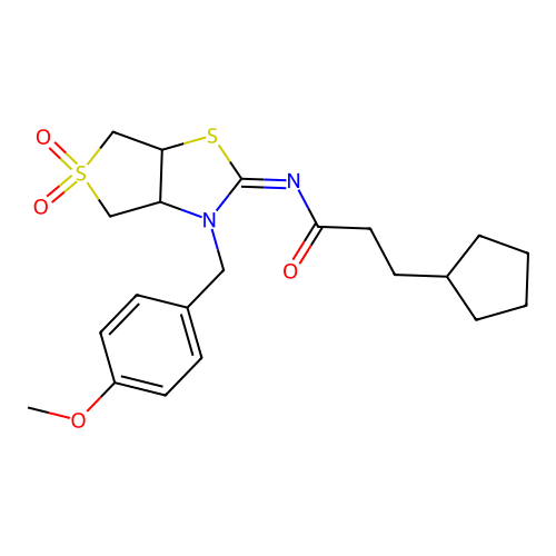 3-cyclopentyl-N-[3-[(4-methoxyphenyl)methyl]-5,5-dioxo-3a,4,6,6a-tetrahydrothieno[3,4-d][1,3]thiazol-2-ylidene]propanamide structure