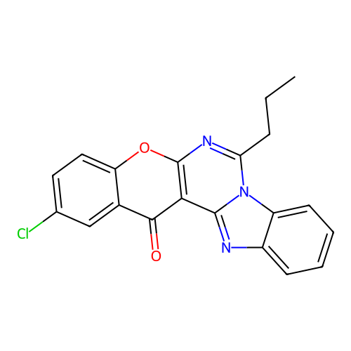 2-chloro-7-propyl-14H-benzo[4,5]imidazo[1,2-c]chromeno[3,2-e]pyrimidin-14-one structure