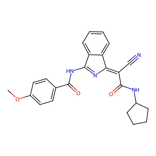 N-[(3Z)-3-[1-cyano-2-(cyclopentylamino)-2-oxoethylidene]isoindol-1-yl]-4-methoxybenzamide structure