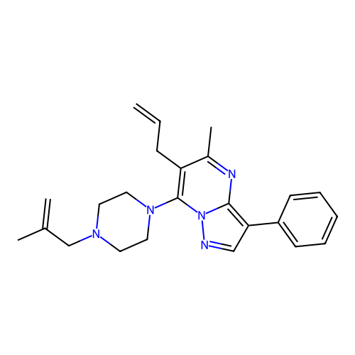 5-methyl-7-[4-(2-methylprop-2-en-1-yl)piperazin-1-yl]-3-phenyl-6-(prop-2-en-1-yl)pyrazolo[1,5-a]pyrimidine structure