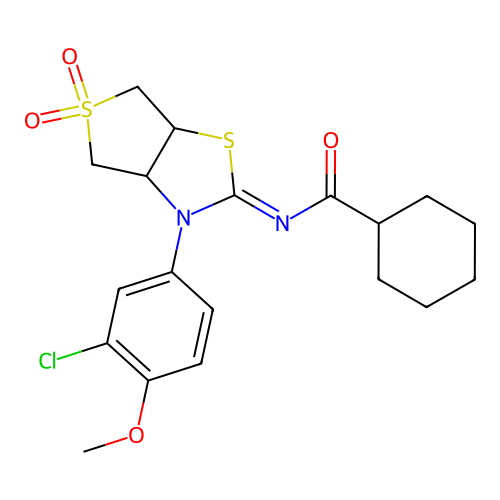 (Z)-N-(3-(3-chloro-4-methoxyphenyl)-5,5-dioxidotetrahydrothieno[3,4-d]thiazol-2(3H)-ylidene)cyclohexanecarboxamide structure