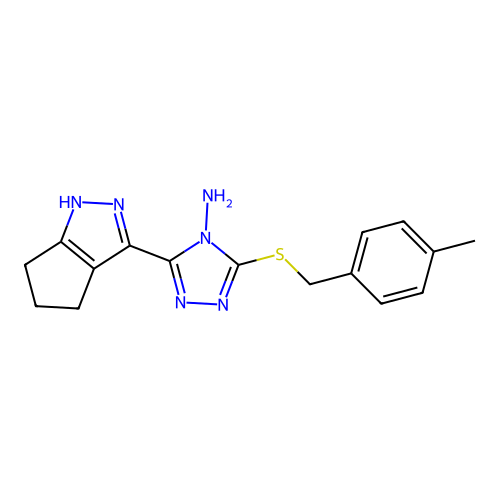 3-((4-methylbenzyl)thio)-5-(1,4,5,6-tetrahydrocyclopenta[c]pyrazol-3-yl)-4H-1,2,4-triazol-4-amine structure