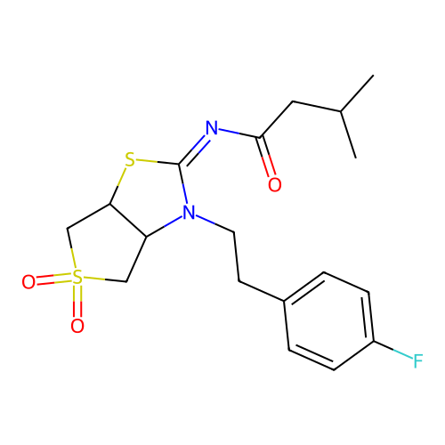 N-[(2E)-3-[2-(4-fluorophenyl)ethyl]-5,5-dioxidotetrahydrothieno[3,4-d][1,3]thiazol-2(3H)-ylidene]-3-methylbutanamide structure