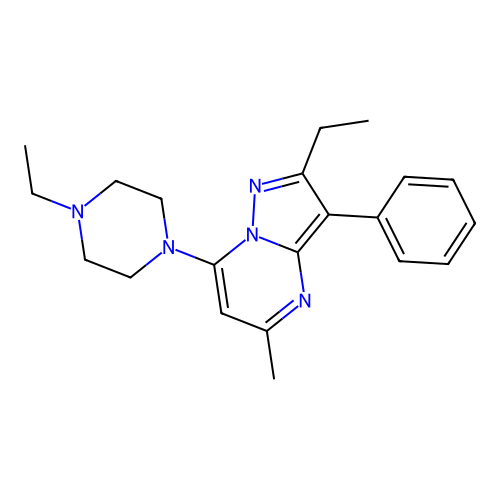 2-Ethyl-7-(4-ethylpiperazin-1-yl)-5-methyl-3-phenylpyrazolo[1,5-a]pyrimidine structure