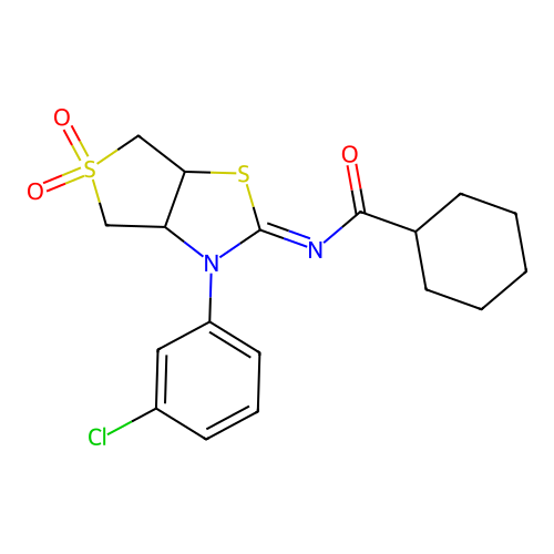(Z)-N-(3-(3-chlorophenyl)-5,5-dioxidotetrahydrothieno[3,4-d]thiazol-2(3H)-ylidene)cyclohexanecarboxamide structure