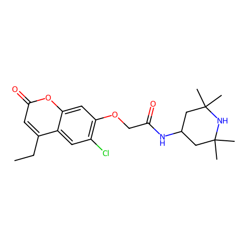 2-(6-chloro-4-ethyl-2-oxo-chromen-7-yl)oxy-N-(2,2,6,6-tetramethyl-4-piperidyl)acetamide structure