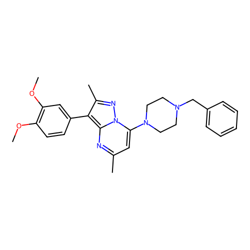 7-(4-benzylpiperazin-1-yl)-3-(3,4-dimethoxyphenyl)-2,5-dimethylpyrazolo[1,5-a]pyrimidine structure