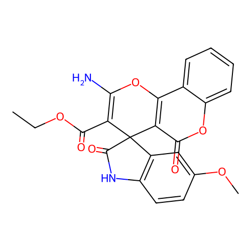 ethyl 2'-amino-5-methoxy-2,5'-dioxo-1,2-dihydro-5'H-spiro[indole-3,4'-pyrano[3,2-c]chromene]-3'-carboxylate structure