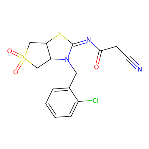 (Z)-N-(3-(2-chlorobenzyl)-5,5-dioxidotetrahydrothieno[3,4-d]thiazol-2(3H)-ylidene)-2-cyanoacetamide structure