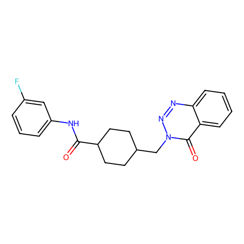 N-(3-fluorophenyl)-4-((4-oxobenzo[d][1,2,3]triazin-3(4H)-yl)methyl)cyclohexanecarboxamide structure