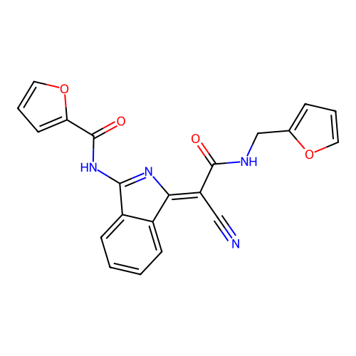 (Z)-N-(1-(1-cyano-2-((furan-2-ylmethyl)amino)-2-oxoethylidene)-1H-isoindol-3-yl)furan-2-carboxamide structure