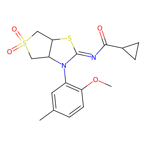 (Z)-N-(3-(2-methoxy-5-methylphenyl)-5,5-dioxidotetrahydrothieno[3,4-d]thiazol-2(3H)-ylidene)cyclopropanecarboxamide structure