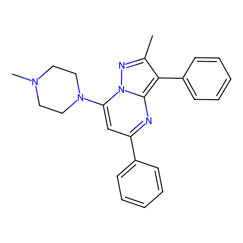 2-Methyl-7-(4-methylpiperazin-1-yl)-3,5-diphenylpyrazolo[1,5-a]pyrimidine structure