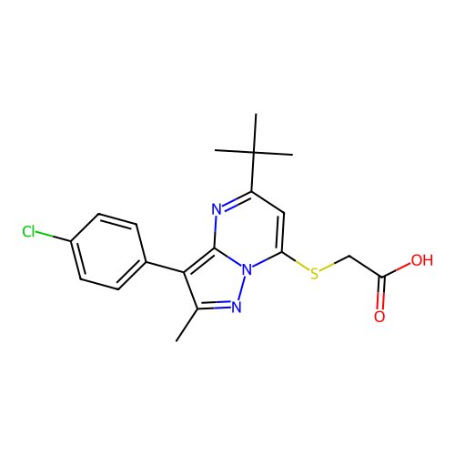 {[5-tert-butyl-3-(4-chlorophenyl)-2-methylpyrazolo[1,5-a]pyrimidin-7-yl]sulfanyl}acetic acid structure