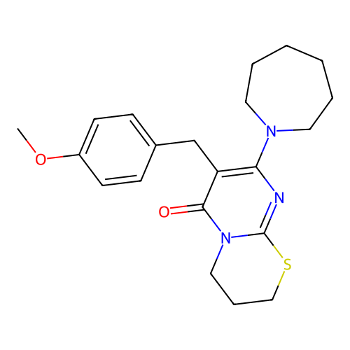 8-(azepan-1-yl)-7-(4-methoxybenzyl)-3,4-dihydropyrimido[2,1-b][1,3]thiazin-6(2H)-one structure