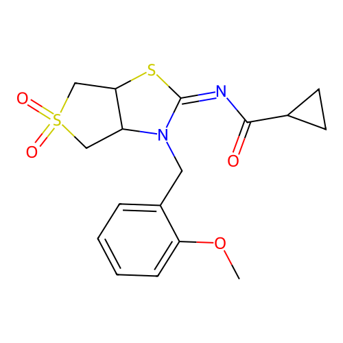 (Z)-N-(3-(2-methoxybenzyl)-5,5-dioxidotetrahydrothieno[3,4-d]thiazol-2(3H)-ylidene)cyclopropanecarboxamide structure