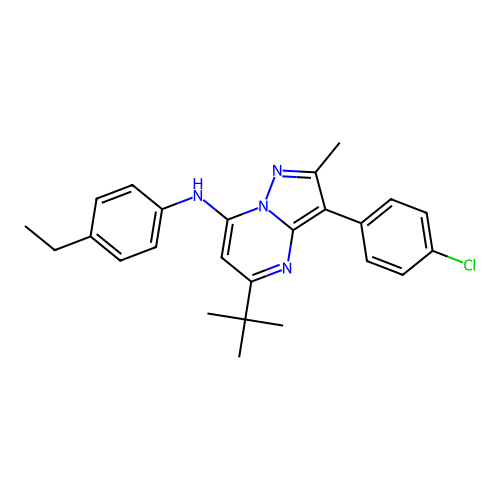5-tert-butyl-3-(4-chlorophenyl)-N-(4-ethylphenyl)-2-methylpyrazolo[1,5-a]pyrimidin-7-amine structure