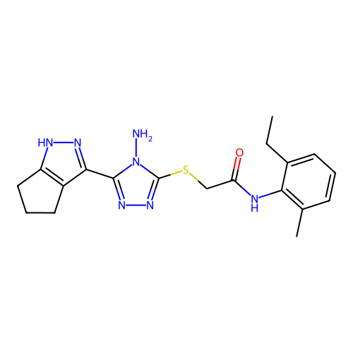 2-((4-amino-5-(1,4,5,6-tetrahydrocyclopenta[c]pyrazol-3-yl)-4H-1,2,4-triazol-3-yl)thio)-N-(2-ethyl-6-methylphenyl)acetamide structure