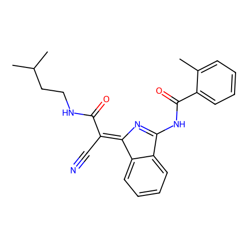 (Z)-N-(1-(1-cyano-2-(isopentylamino)-2-oxoethylidene)-1H-isoindol-3-yl)-2-methylbenzamide structure